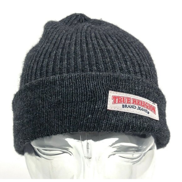 True Religion World Tour Unisex Gray Wool Winter Beanie Hat Skull Cap OSFA - Picture 2 of 10